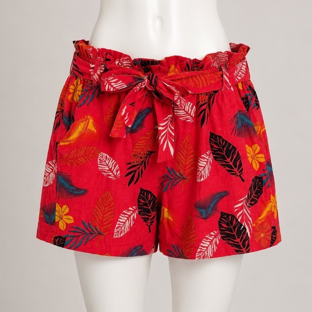 Liz Banks Limited Tropical Floral Paperbag Waist Shorts Cotton Blend Belted 1X